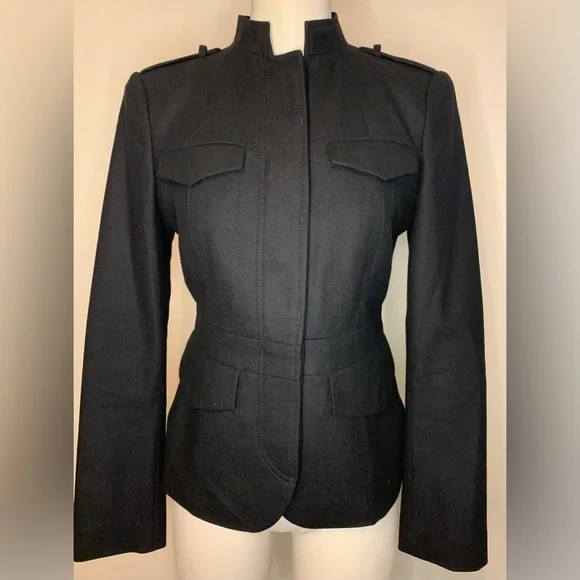Banana Republic Black Women’s Wool Military Jacket Stretch NWOT Size 2! - Picture 2 of 10